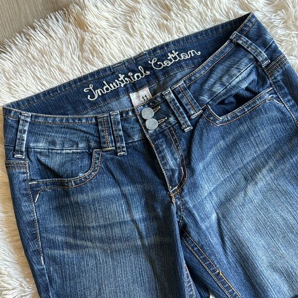 Industrial Cotton Flare Jeans Embellished Back Pockets Size 11 Boho Hippie - Picture 4 of 9